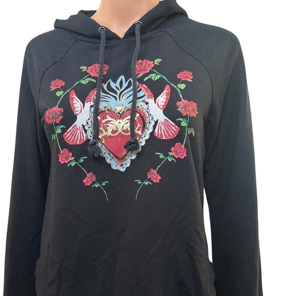 Disney Snow White Heart & Birds Hoodie Black Long Sleeve Ruffle Cuffs Women’s XS - Picture 3 of 10